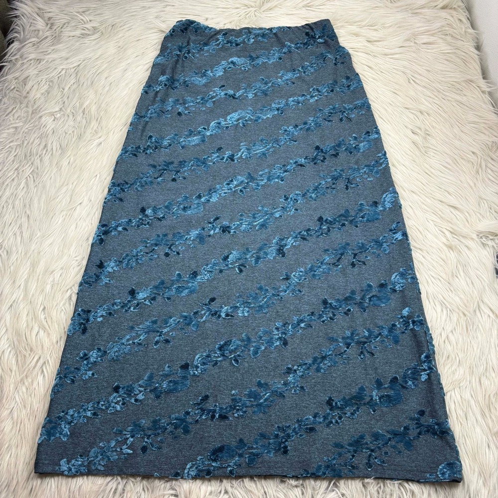 Vintage Y2K Fashion 2 Fashion Women's L Blue Burn Out Knit Velvet Maxi Skirt